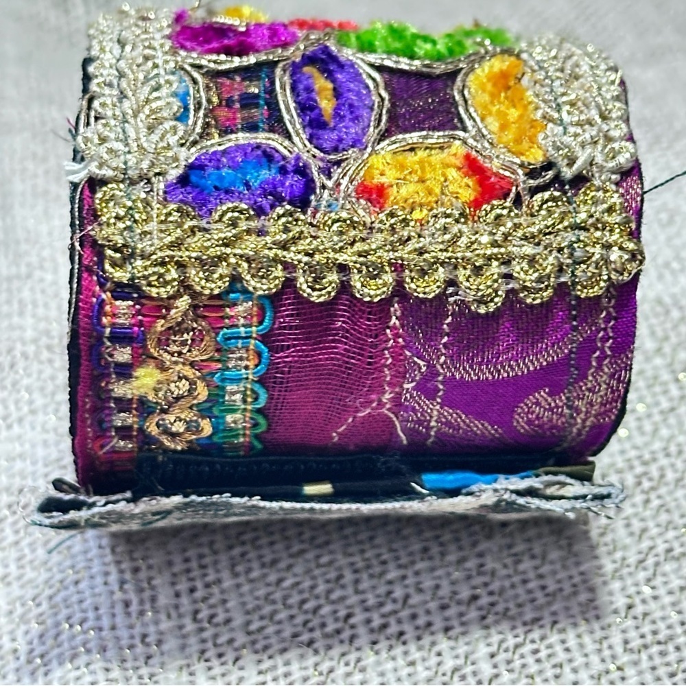 RUBYRUDI Cuff Bracelet Handcrafted OOAK Fabric Embellished Artisan Wearable Art - Picture 5 of 14